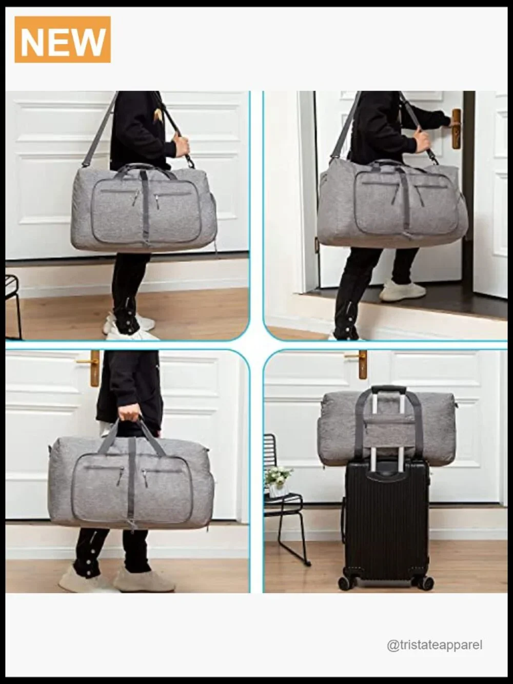 65L Foldable Travel Duffel Bag with Shoe Compartment, Lightweight Weekender